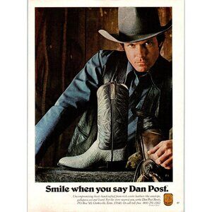 1981 Dan Post Cowboy Boots Clarksville Tennessee Vintage Print Ad 80s Wall Art